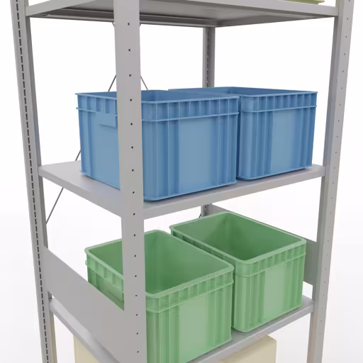 Une autre vue de l'article Etagère Basic, étagère, système enfichable MULTIplus150, 3000 x 750 x 600 mm (HxLxP), 7 étagères, traverse, RAL 7035 gris clair Une autre vue de l'article étagère de base, étagère à étagères, système enfichable MULTIplus150, 3000 x 750 x 600 mm, 7 étagères, traverse, RAL 7035 gris clair de la catégorie système enfichable