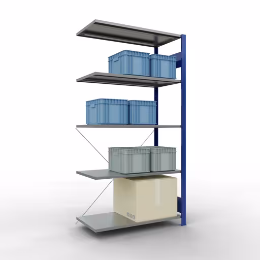 Figure n° 14 de l'article étagère complémentaire, étagère à étagères, système enfichable MULTIplus85, 2000 x 1000 x 500 mm, 5 étagères, traverse, RAL 5010 bleu gentiane du groupe de produits système enfichable de la marque Schulte Lagertechnik