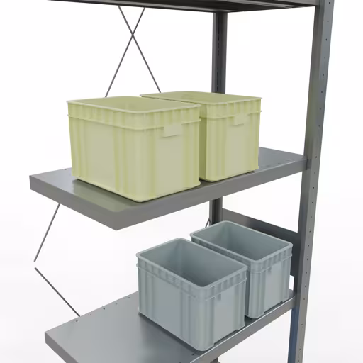 Image du produit n° 13 de l'article Rayonnage complémentaire, rayonnage à étagères, système enfichable MULTIplus250, 3000 x 750 x 400 mm, 7 tablettes, traverse, galvanisé Figure n° 13 de l'article, système enfichable pour étagères MULTIplus250, 3000 x 750 x 400 mm, 7 étagères, galvanisé du groupe de produits système enfichable de Schulte Lagertechnik