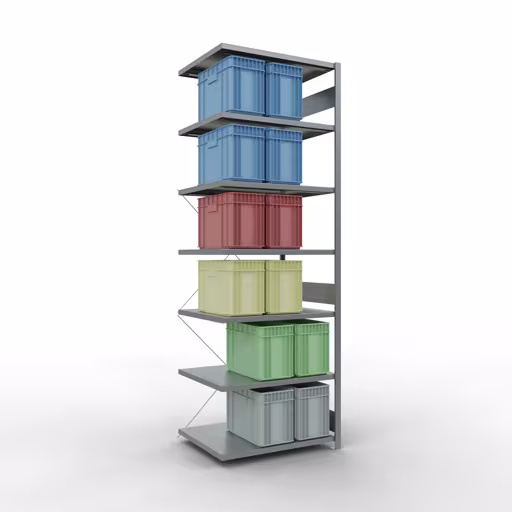 Un'altra vista dell'articolo Scaffali aggiuntivi, scaffali, sistema a innesto MULTIplus250, 3000 x 1000 x 800 mm (AxLxP), 7 ripiani, traversa, zincato dalla categoria Sistema a innesto
