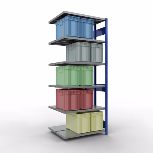 Immagine del prodotto n. 15 dell'articolo scaffale aggiuntivo, scaffale doppio, sistema di scaffali MULTIplus250, 2500 x 1000 x (2x400) mm, 2x6 ripiani, RAL 5010 blu genziana dalla gamma di scaffali della marca Schulte Lagertechnik