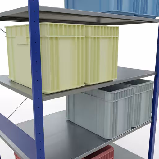 Image supplémentaire de l'article Étagère de base, étagère, système enfichable MULTIplus150, 3000 x 1300 x 800 mm, 7 étagères, RAL 5010 bleu gentiane/galvanisé à partir de l'étagère de base