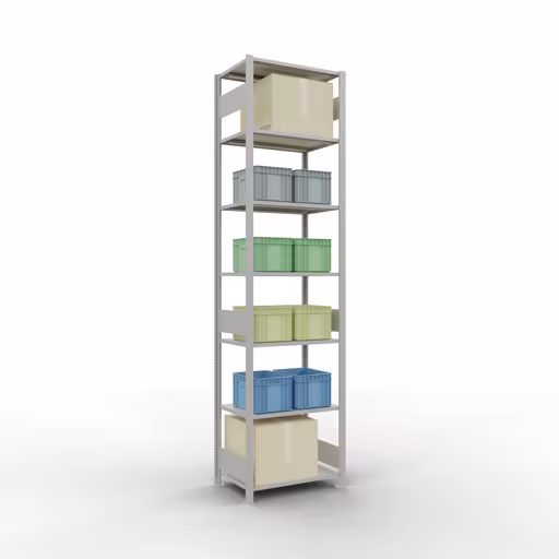 Une autre vue de l'article étagère de base, étagère, système enfichable MULTIplus150, 3000 x 750 x 500 mm, 7 étagères, RAL 7035 gris clair de la catégorie étagère de base