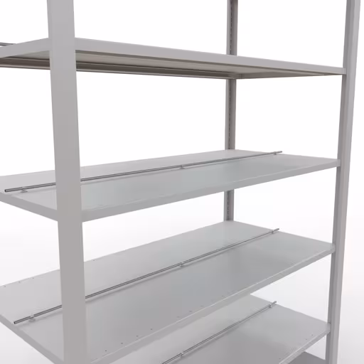 Scaffale base, scaffale per ufficio, sistema a innesto MULTIplus150, 2300 x 1300 x 600 mm (AxLxP), 7 ripiani, barre longitudinali, con fermo centrale, grigio chiaro di Schulte Lagertechnik con l'articolo n. 36050