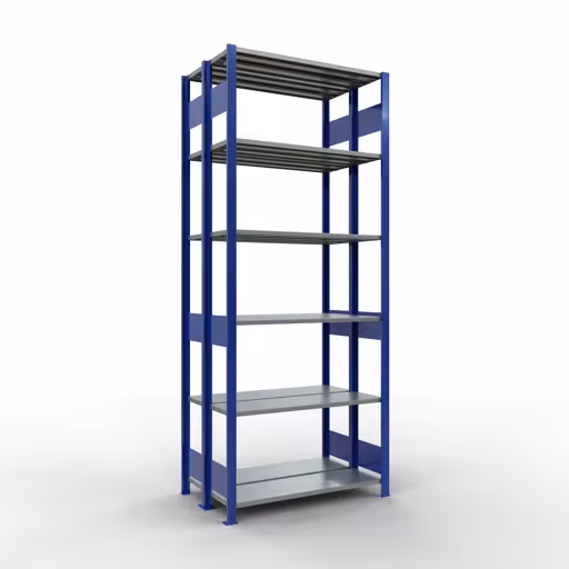 Scaffale base, scaffale doppio, sistema di scaffali MULTIplus150, 2500 x 1000 x (2x300) mm (AxLxP), 2x6 ripiani, barre longitudinali, RAL 5010 blu genziana della marca Schulte Lagertechnik dal programma scaffali