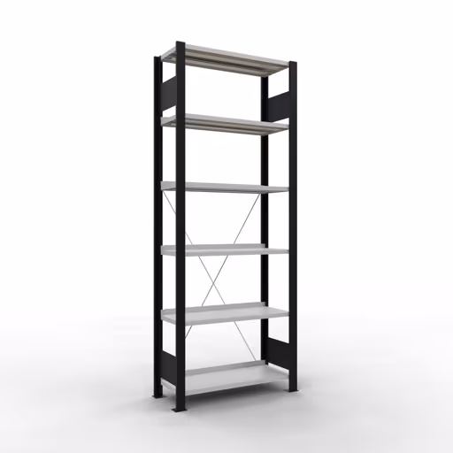 Figure n° 14 de l'article étagère de base, étagère de bureau, système enfichable MULTIplus85, 2000 x 750 x 300 mm, 6 étagères, avec bande d'arrêt, noir/gris clair du groupe de produits étagères de bureau de la marque Schulte Lagertechnik