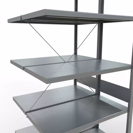 Anbauregal, Doppelregal, Fachbodenregal Stecksystem MULTIplus250, 3000 x 1000 x (2x500) mm (HxBxT), 2x7 Fachböden, Kreuzstrebe, verzinkt mit der Artikelnr. 14257-A Anbauregal, Doppelregal, Fachbodenregal Stecksystem MULTIplus250, 3000 x 1000 x (2x500) mm (HxBxT), 2x7 Fachböden, Kreuzstrebe, verzinkt von Schulte Lagertechnik aus der Kategorie Fachbodenregale