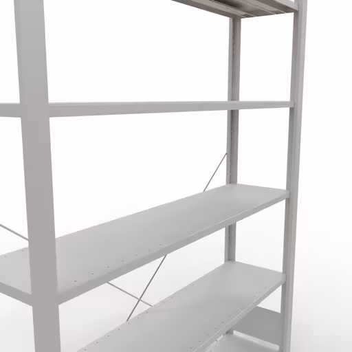 Produktbild Nr 10 des Artikels Grundregal, Büro-Fachbodenregal Stecksystem MULTIplus85, 2000 x 1300 x 300 mm (HxBxT), 6 Fachböden, Kreuzstrebe, ohne Anschlagleiste, lichtgrau Abbildung Nr 10 des Artikels Grundregal, Büro-Fachbodenregal Stecksystem MULTIplus85, 2000 x 1300 x 300 mm (HxBxT), 6 Fachböden, Kreuzstrebe, ohne Anschlagleiste, lichtgrau aus der Produktgruppe Büroregale von der Marke Schulte Lagertechnik