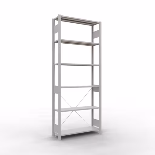 Étagère de base, étagère, système enfichable MULTIplus150, 2500 x 1000 x 300 mm (HxLxP), 6 étagères, traverse, RAL 7035 gris clair de Schulte Lagertechnik Étagère de base, étagère, système enfichable MULTIplus150, 2500 x 1000 x 300 mm (HxLxP), 6 étagères, traverse, gris clair RAL 7035, étagère de base, réf. 32631