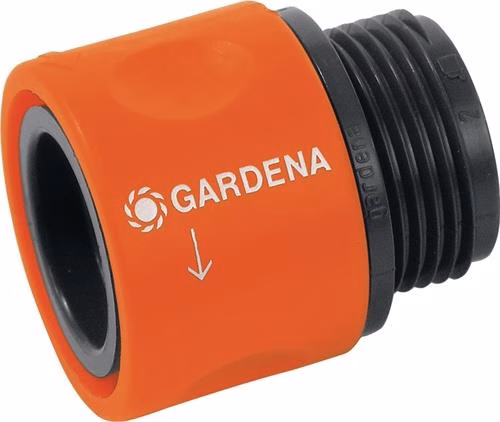 Raccordo di transizione per tubo flessibile in plastica GARDENA, 26,5 mm, G 3/4 pollici. Raccordo di transizione in plastica GARDENA per tubo flessibile da 26,5 mm G 3/4 di pollice, appartenente alla categoria raccordi, giunti e accessori per tubi flessibili, con codice articolo 4000350255