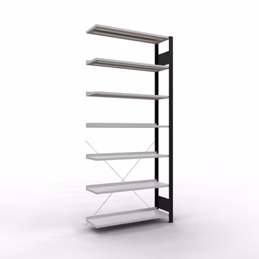 Scaffale aggiuntivo, scaffale per ufficio, sistema a innesto MULTIplus85, 2300 x 1000 x 300 mm (AxLxP), 7 ripiani, traversa, con barra di arresto, nero/grigio chiaro di Schulte Lagertechnik Scaffale aggiuntivo, scaffale per ufficio, sistema a innesto MULTIplus85, 2300 x 1000 x 300 mm (AxLxP), 7 ripiani, traversa, con barra di arresto, nero/grigio chiaro, sistema a innesto, articolo n. 36016-S