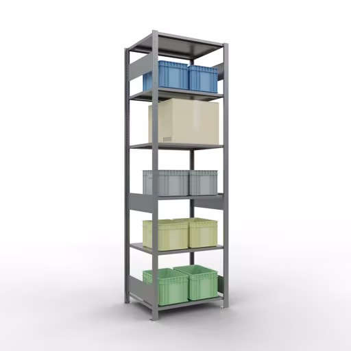 Grundregal, Fachbodenregal Stecksystem MULTIplus150, 2500 x 750 x 600 mm (HxBxT), 6 Fachböden, Längenriegel, verzinkt mit der Artikelnr. 12761-75-LR Grundregal, Fachbodenregal Stecksystem MULTIplus150, 2500 x 750 x 600 mm (HxBxT), 6 Fachböden, Längenriegel, verzinkt von Schulte Lagertechnik aus der Kategorie Stecksystem