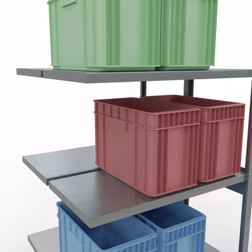 Image supplémentaire de l'article Étagère supplémentaire, étagère double, système d'étagères enfichable MULTIplus250, 3000 x 1000 x (2x500) mm, 2x7 étagères, barres de longueur, galvanisé Image supplémentaire de l'article, étagère double, système d'étagères MULTIplus250, 3000 x 1000 x (2x500) mm, 2x7 étagères, galvanisé à partir d'étagères doubles