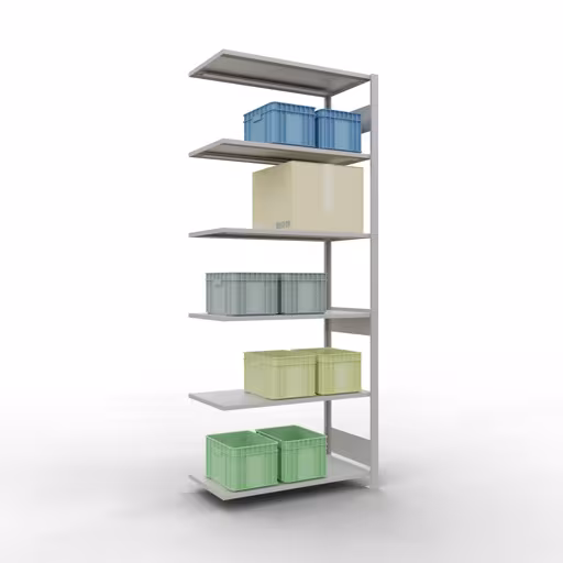 Produktbild Nr 12 des Artikels Anbauregal, Fachbodenregal Stecksystem MULTIplus85, 2500 x 1000 x 500 mm (HxBxT), 6 Fachböden, Längenriegel, RAL 7035 lichtgrau Abbildung Nr 12 des Artikels Anbauregal, Fachbodenregal Stecksystem MULTIplus85, 2500 x 1000 x 500 mm (HxBxT), 6 Fachböden, Längenriegel, RAL 7035 lichtgrau aus der Produktgruppe Stecksystem von der Marke Schulte Lagertechnik