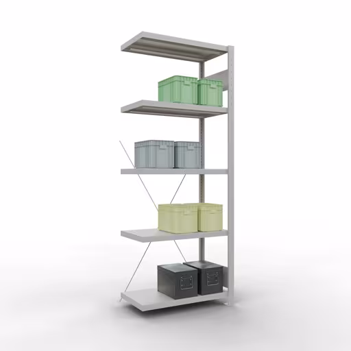 Image du produit n° 12 de l'article Rayonnage complémentaire, rayonnage à étagères, système enfichable MULTIplus250, 2000 x 750 x 400 mm, 5 tablettes, traverse, RAL 7035 gris clair Figure n° 12 de l'article étagère complémentaire, étagère à étagères, système enfichable MULTIplus250, 2000 x 750 x 400 mm, 5 étagères, gris clair RAL 7035 du groupe de produits système enfichable de Schulte Lagertechnik