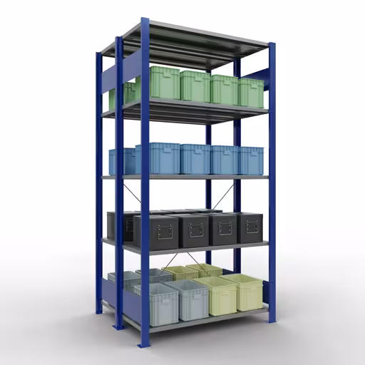 Image du produit n° 14 de l'article étagère de base, étagère double, étagère, système enfichable MULTIplus150, 2000 x 1000 x (2x400) mm, 2x5 étagères, RAL 5010 bleu gentiane de la gamme d'étagères de Schulte Lagertechnik