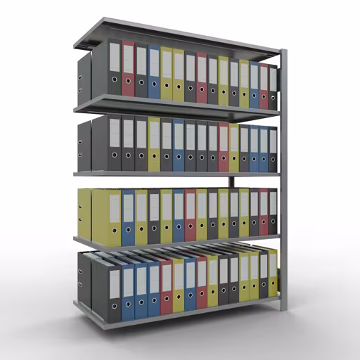 Anbauregal, Büro-Fachbodenregal Stecksystem MULTIplus150, 1800 x 1300 x 600 mm (HxBxT), 5 Fachböden, Längenriegel, verzinkt, ohne Mittelanschlag aus der Kategorie Stecksystem mit der GTIN 4004514261793 Anbauregal, Büro-Fachbodenregal Stecksystem MULTIplus150, 1800 x 1300 x 600 mm (HxBxT), 5 Fachböden, Längenriegel, verzinkt, ohne Mittelanschlag von der Marke Schulte Lagertechnik aus der Produktreihe Büroregale