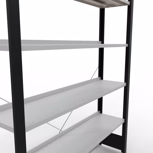 Figure n° 12 de l'article étagère de base, étagère de bureau, système enfichable MULTIplus85, 2000 x 1300 x 300 mm, 6 étagères, avec bande d'arrêt, noir/gris clair du groupe de produits étagères de bureau de la marque Schulte Lagertechnik