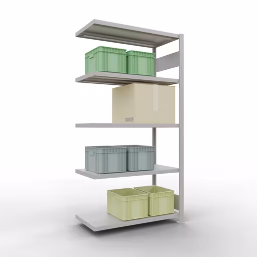 Scaffali aggiuntivi, scaffali, sistema a innesto MULTIplus330, 2000 x 1000 x 500 mm (AxLxP), 5 ripiani, barre longitudinali, RAL 7035 grigio chiaro di Schulte Lagertechnik con l'articolo n. 33855-LR