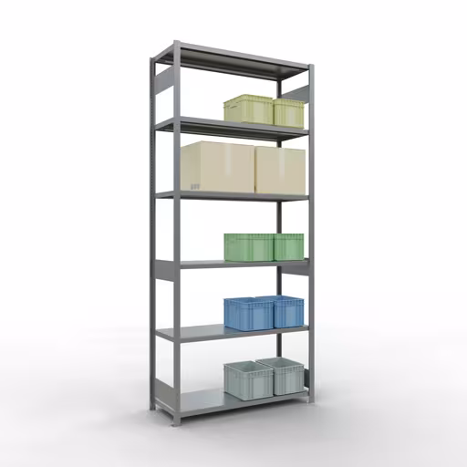 Figura n. 14 dell'articolo scaffale base, scaffale, sistema a innesto MULTIplus250, 3000 x 1300 x 500 mm (AxLxP), 7 ripiani, barre longitudinali, zincato del gruppo di prodotti sistema a innesto della marca Schulte Lagertechnik
