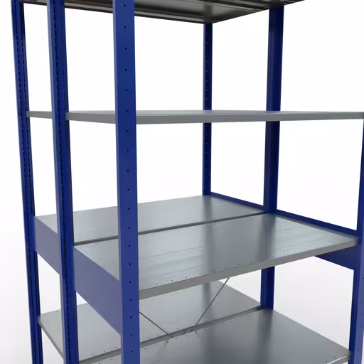 Étagère de base, étagère double, système d'étagères MULTIplus150, 2500 x 1000 x (2x500) mm (HxLxP), 2x6 étagères, traverse, RAL 5010 bleu gentiane avec le GTIN 4004514293794 Étagère de base, étagère double, système d'étagères enfichables MULTIplus150, 2500 x 1000 x (2x500) mm, 2x6 étagères, RAL 5010 bleu gentiane de Schulte Lagertechnik avec le numéro d'article. 32751-B