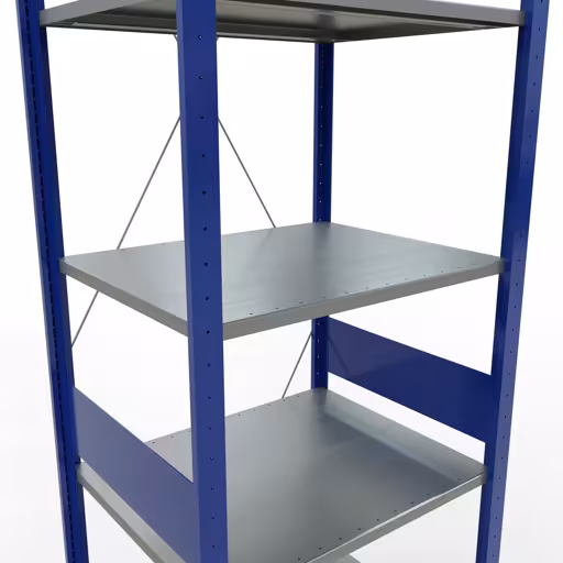 Scaffale base, scaffale, sistema a innesto MULTIplus150, 3000 x 750 x 600 mm (AxLxP), 7 ripiani, traversa, RAL 5010 blu genziana/zincato/zincato di Schulte Lagertechnik con l'articolo n. 12762-75-B