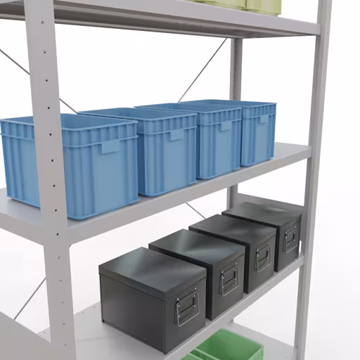 Image du produit n° 15 de l'article étagère de base système enfichable 3000x1300x400 mm, type 250 kg, gris clair Figure n° 15 de l'article étagère de base du système enfichable 3000x1300x400 mm, type 250 kg, gris clair du groupe de produits du système enfichable de Schulte Lagertechnik