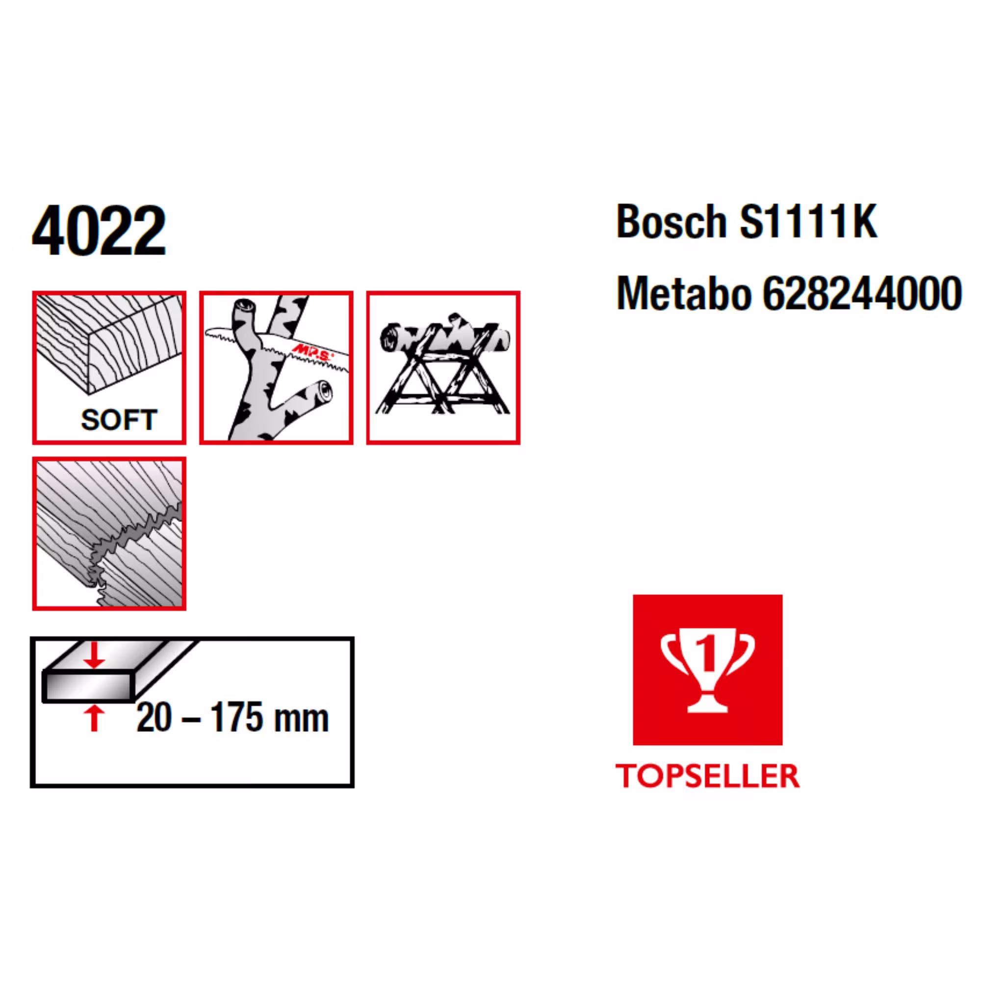 Lame de scie alternative CV fraisée et réglée GL 230/VL 210 mm, ZT 8,5 mm de la catégorie des lames de scie alternative avec le GTIN 4028655040222 Lame de scie alternative CV fraisée et réglée pour le traitement du bois, des panneaux de fibres et du plastique de la marque MPS de la catégorie des lames de scie alternative