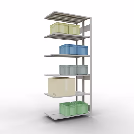 Une autre vue de l'article Tablette supplémentaire, tablette double, système d'étagères enfichables MULTIplus150, 2500 x 1000 x (2x300) mm (HxLxP), 2x6 tablettes, barres de longueur, RAL 7035 gris clair Une autre vue de l'article Étagère supplémentaire, étagère double, système d'étagères MULTIplus150, 2500 x 1000 x (2x300) mm, 2x6 étagères, RAL 7035 gris clair de la catégorie étagère