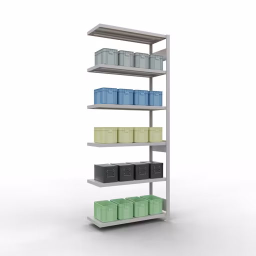 Figure n° 9 de l'article étagère complémentaire, étagère à étagères, système enfichable MULTIplus330, 2500 x 1000 x 400 mm, 6 étagères, gris clair RAL 7035 du groupe de produits système enfichable de Schulte Lagertechnik