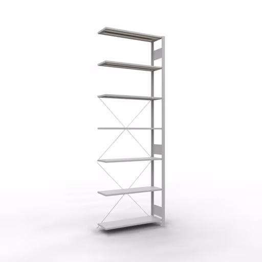 Scaffali aggiuntivi, scaffali, sistema a innesto MULTIplus85, 3000 x 1000 x 300 mm (AxLxP), 7 ripiani, traversa, RAL 7035 grigio chiaro di Schulte Lagertechnik Scaffale aggiuntivo, scaffalatura, sistema a innesto MULTIplus85, 3000 x 1000 x 300 mm (AxLxP), 7 ripiani, traversa, RAL 7035 grigio chiaro, ripiano aggiuntivo, articolo n. 33037