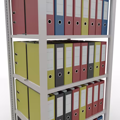 Scaffale base, scaffale per ufficio, sistema a innesto MULTIplus150, 2000 x 750 x 600 mm (AxLxP), 6 ripiani, barre longitudinali, con fermo centrale, grigio chiaro della marca Schulte Lagertechnik dal programma scaffali per ufficio