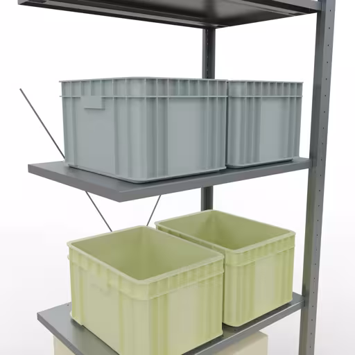 Une autre vue de l'article Étagère rapportée, étagère, système enfichable MULTIplus150, 2000 x 750 x 500 mm, 5 étagères, traverse, galvanisée Une autre vue de l'article, étagère système enfichable pour étagères MULTIplus150, 2000 x 750 x 500 mm, 5 étagères, galvanisée de la catégorie système enfichable