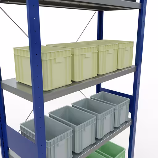 Figura n. 12 dell'articolo scaffale base, scaffale, sistema a innesto MULTIplus330, 3000 x 1000 x 400 mm (AxLxP), 7 ripiani, traversa, RAL 5010 blu genziana/zincato del gruppo di prodotti sistema a innesto della marca Schulte Lagertechnik