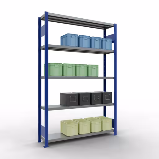 Étagère de base, étagère, système enfichable MULTIplus250, 2000 x 1300 x 300 mm, 5 étagères, RAL 5010 bleu gentiane/galvanisé de Schulte Lagertechnik de la gamme de produits du système enfichable
