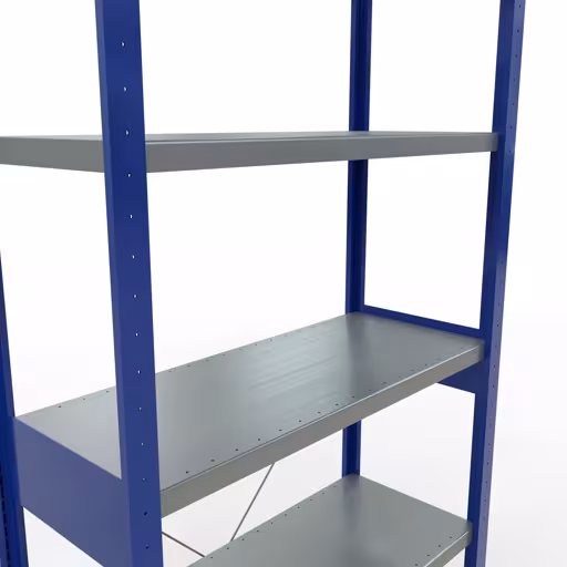 Image du produit n° 11 de l'article étagère de base, étagère, système enfichable MULTIplus330, 2500 x 1000 x 400 mm (HxLxP), 6 étagères, traverse, RAL 5010 bleu gentiane/galvanisé Figure n° 11 de l'article étagère de base, système d'étagères enfichables MULTIplus330, 2500 x 1000 x 400 mm, 6 étagères, RAL 5010 bleu gentiane/galvanisé du groupe de produits système enfichable de la marque Schulte Lagertechnik