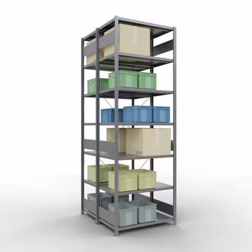 Étagère de base, étagère double, système d'étagères MULTIplus250, 3000 x 1000 x (2x600) mm, 2x7 étagères, traverse, galvanisé de Schulte Lagertechnik de la catégorie étagères