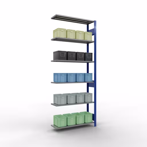 Représentation supplémentaire de l'article, étagère MULTIplus150, 2500 x 1000 x 300 mm, 6 étagères, RAL 5010 bleu gentiane/galvanisé