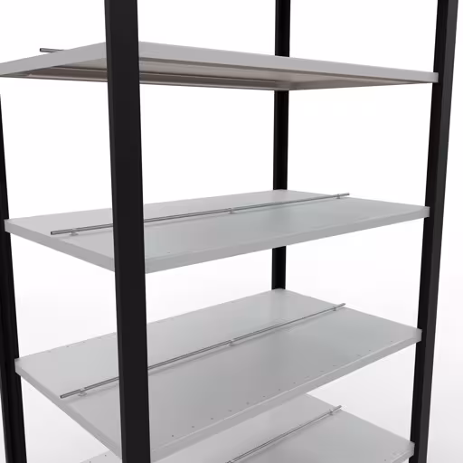 Scaffale base, scaffale per ufficio, sistema a innesto MULTIplus150, 2300 x 1000 x 600 mm (AxLxP), 7 ripiani, barre longitudinali, con fermo centrale, nero/grigio chiaro di Schulte Lagertechnik dalla categoria scaffali per ufficio