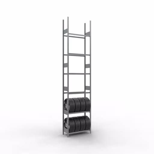 Image du produit n° 11 de l'article Etagère Basic, étagère pour roues/pneus, 4500 x 1000 x 400 mm, galvanisée, 6 niveaux de rangement avec une charge de compartiment de 150 kg par niveau Figure n° 11 de l'article Rayonnage de base, rayonnage pour roues/pneus, 4500 x 1000 x 400 mm, galvanisé, 6 niveaux de stockage avec une charge de compartiment de 150 kg par niveau du groupe de produits des rayonnages à étagères de Schulte Lagertechnik