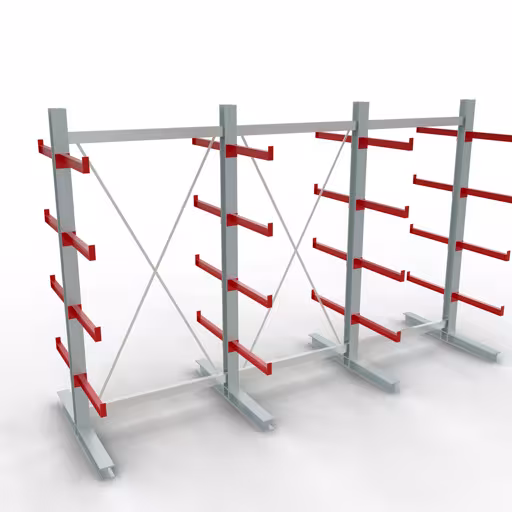 Scaffale completo K 3000, bifacciale, 2500 x 3900 x 600 mm, RAL 7001 / RAL 3000, 5 livelli di stoccaggio della marca Schulte Lagertechnik dal programma di scaffalature cantilever