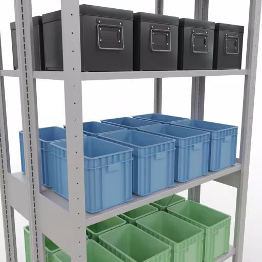 Immagine aggiuntiva dell'articolo Scaffale base, scaffale doppio, sistema a innesto per scaffale MULTIplus150, 2500 x 1000 x (2x300) mm (AxLxP), 2x6 ripiani, traversa, RAL 7035 grigio chiaro da ripiani doppi