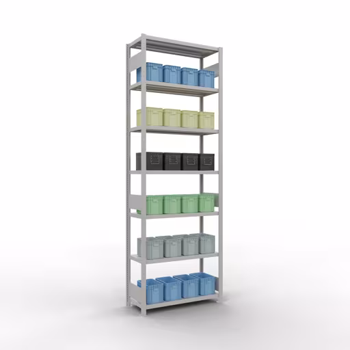 Figura n. 13 dell'articolo scaffale base, scaffale, sistema a innesto MULTIplus330, 3000 x 1000 x 400 mm (AxLxP), 7 ripiani, barre longitudinali, RAL 7035 grigio chiaro del gruppo di prodotti sistema a innesto della marca Schulte Lagertechnik