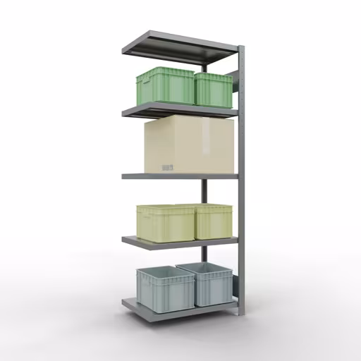 Produktbild Nr 12 des Artikels Anbauregal, Fachbodenregal Stecksystem MULTIplus250, 2000 x 750 x 500 mm (HxBxT), 5 Fachböden, Längenriegel, verzinkt Abbildung Nr 12 des Artikels Anbauregal, Fachbodenregal Stecksystem MULTIplus250, 2000 x 750 x 500 mm (HxBxT), 5 Fachböden, Längenriegel, verzinkt aus der Produktgruppe Stecksystem von der Marke Schulte Lagertechnik