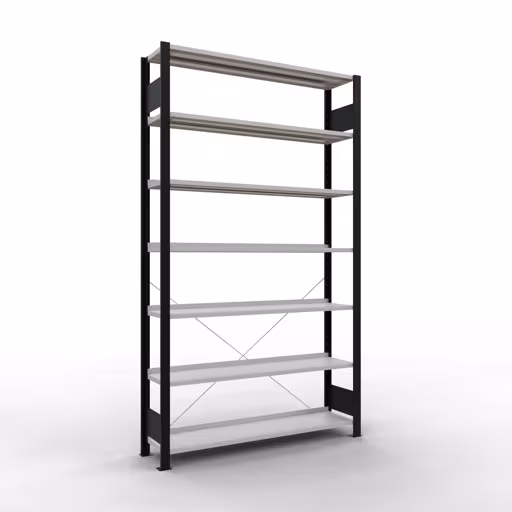 Scaffale Basic, scaffale per ufficio, sistema a innesto MULTIplus85, 2300 x 1300 x 300 mm (AxLxP), 7 ripiani, traversa, con barra di arresto, nero/grigio chiaro di Schulte Lagertechnik Scaffale Basic, scaffale per ufficio, sistema a innesto MULTIplus85, 2300 x 1300 x 300 mm (AxLxP), 7 ripiani, traversa, con listello di arresto, nero/grigio chiaro, sistema a innesto, articolo n. 36014-S