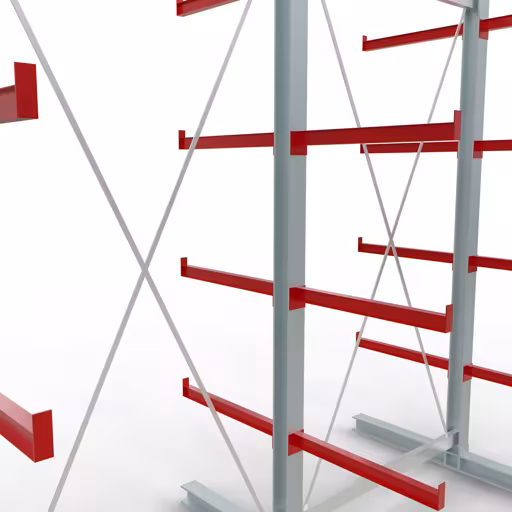 Scaffale completo K 6000, bifacciale, 3000 x 3000 x 2x 750 mm, RAL 7001 / RAL 3000, 5 livelli di stoccaggio della marca Schulte Lagertechnik dal programma di scaffalature cantilever