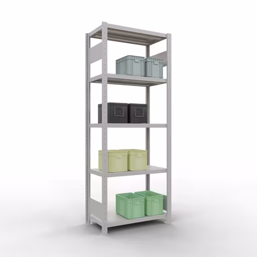 Image du produit n° 15 de l'article étagère de base, étagère, système enfichable MULTIplus250, 2000 x 750 x 400 mm (HxLxP), 5 étagères, barres de longueur, RAL 7035 gris clair Figure n° 15 de l'article étagère de base, étagère, système enfichable MULTIplus250, 2000 x 750 x 400 mm, 5 étagères, gris clair RAL 7035 du groupe de produits système enfichable de la marque Schulte Lagertechnik