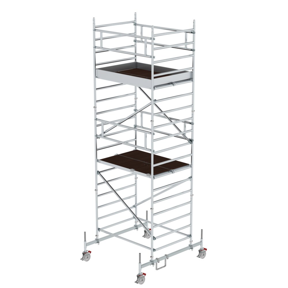 Échafaudage roulant Munk 1,35 x 1,80 m avec stabilisateurs et double plateforme, hauteur de plateforme 4,45 m, de Günzburger Steigtechnik Échafaudage roulant Munk 1,35 x 2,45 m avec stabilisateurs et double plateforme, de la catégorie des échafaudages roulants, référence 173436