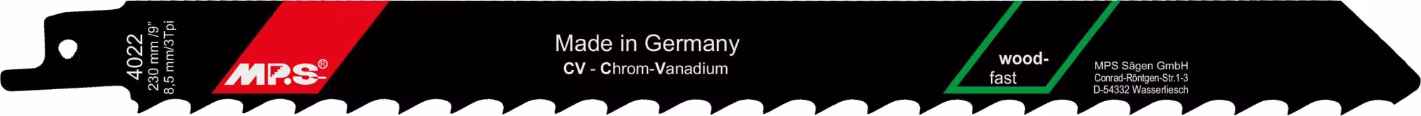 Lame de scie alternative CV fraisée et réglée GL 230/VL 210 mm, ZT 8,5 mm de MPS Lame de scie alternative MPS CV fraisée et réglée pour le traitement du bois, des panneaux de fibres et du plastique, lame de scie alternative, réf. 4022-5