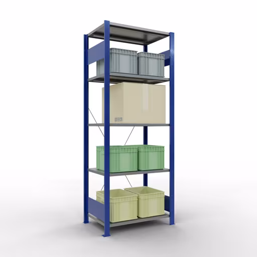Immagine del prodotto n. 15 dell'articolo scaffale base, scaffale, sistema a innesto MULTIplus150, 2000 x 750 x 500 mm, 5 ripiani, RAL 5010 blu genziana/zincato/zincato dalla gamma di prodotti del sistema a innesto della marca Schulte Lagertechnik